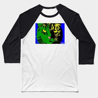 ANGRY CAT POP ART -  GREEN YELLOW BLACK BLUE Baseball T-Shirt